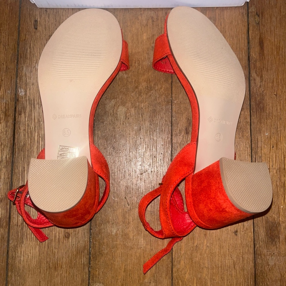 Dream Pairs Ankle Strap Sandals Open Toe Heels Shoes Orange Faux Suede Sz 6.5 - Picture 8 of 8